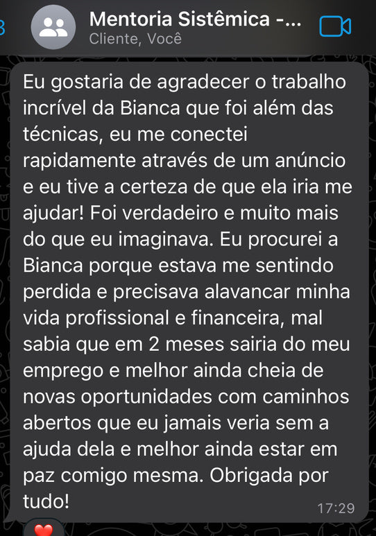 Depoimento de cliente da Mentoria Despertar Sistêmico